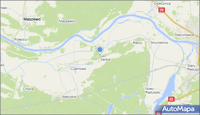 mapa Sarbia, Sarbia gmina Krosno Odrzańskie na mapie Targeo